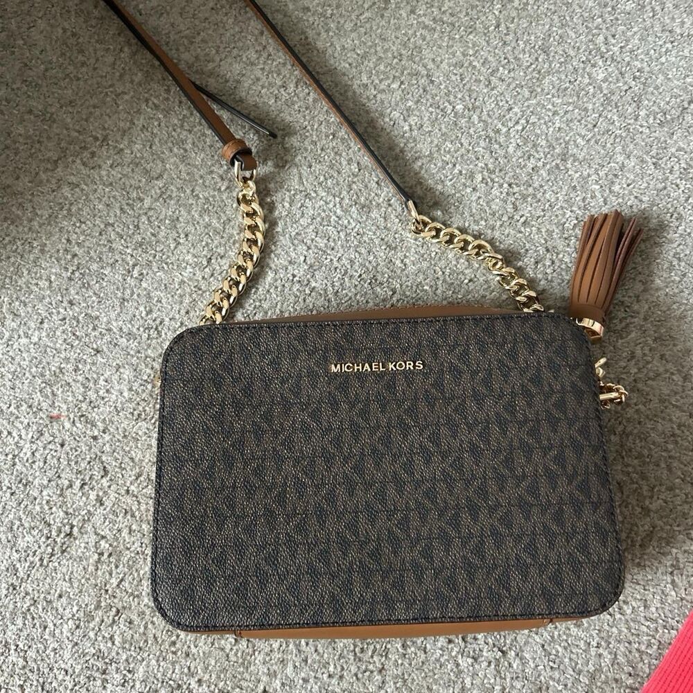 Michael Kors Purse Brown with Gold Hardware and Logo Accents